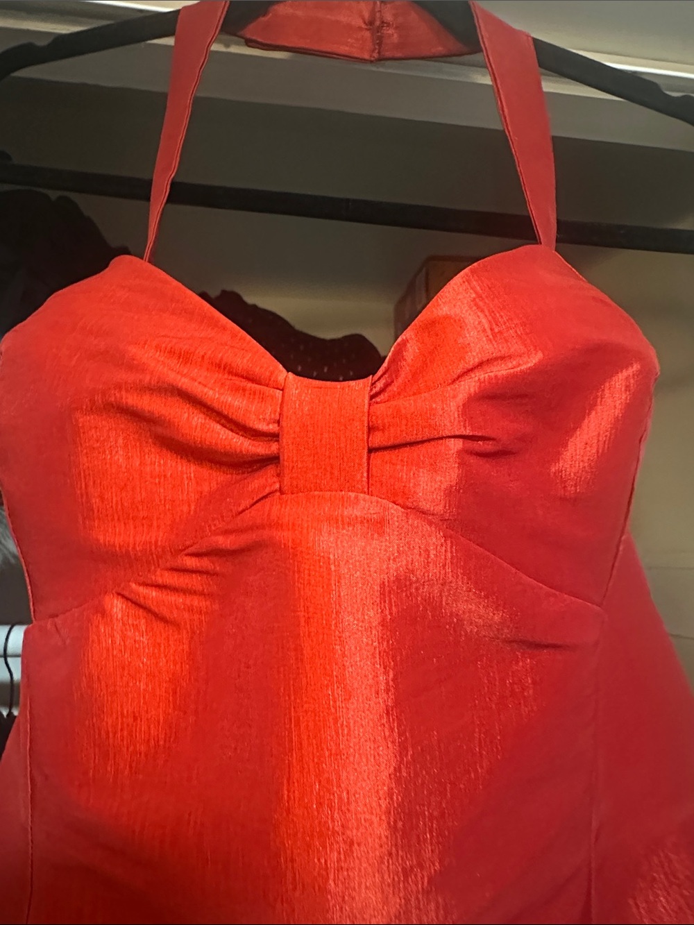 True Romance Alabama Worley Red Halter Satin Cocktail Wedding Dress - Picture 6 of 11